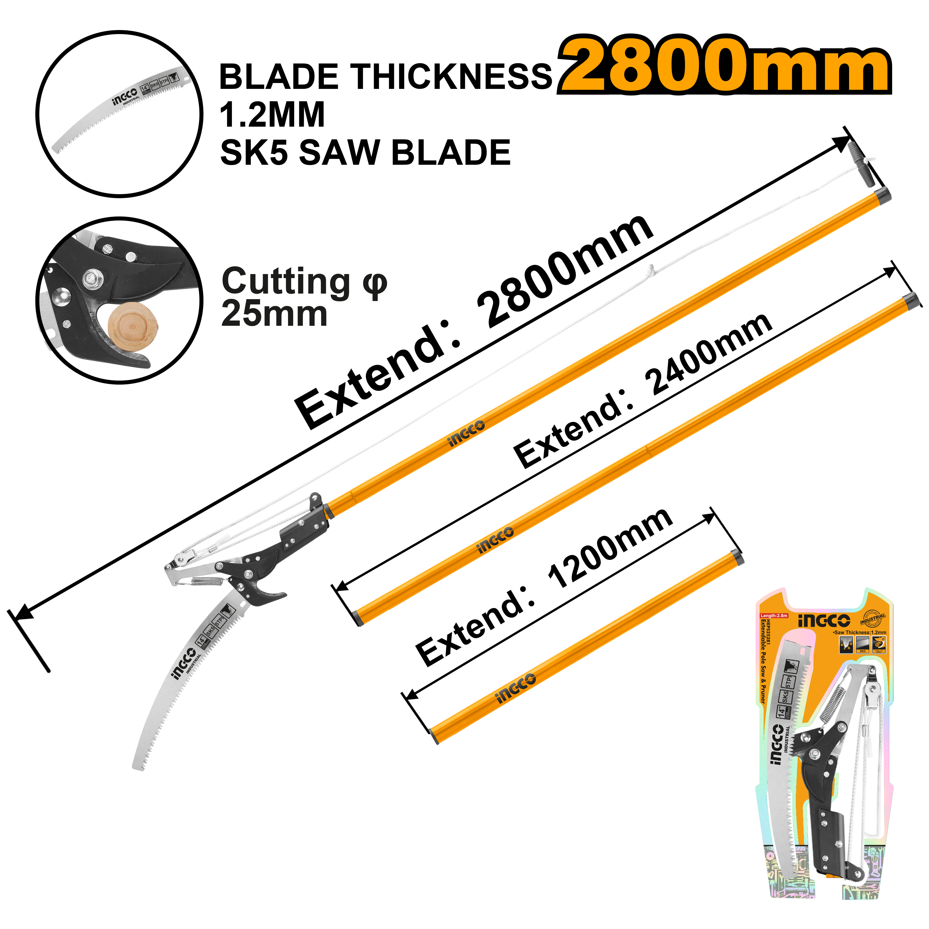 SÉCATEUR SUR PERCHE EXTENSIBLE - HEPS25281 / OUTILLAGE À MAIN