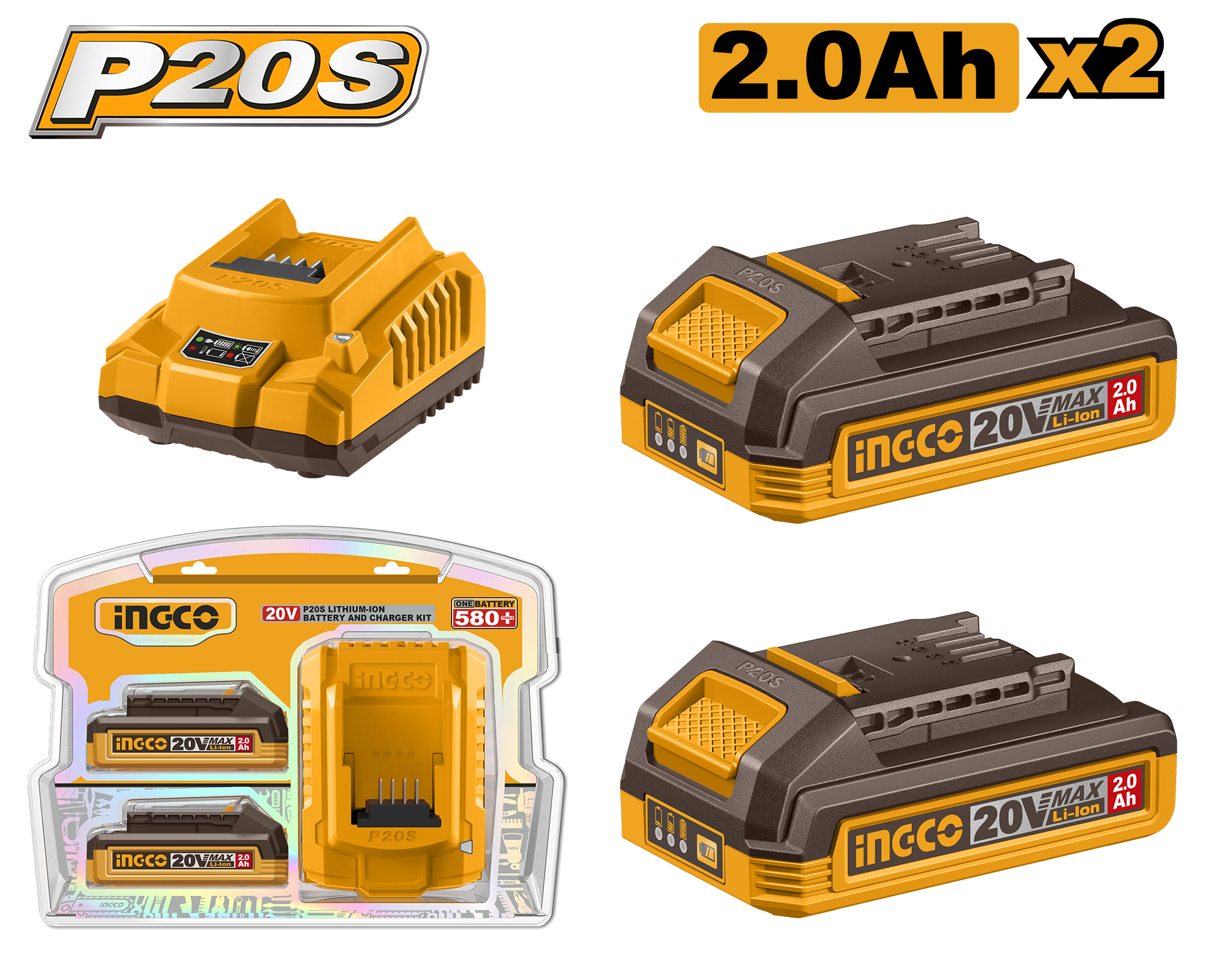 FBCPK1222 - PACK 2 BATTERIES 20V 2 AH + 1 CHARGEUR RAPIDE